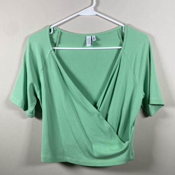 & Other Stories Ribbed Crop Wrap Top in Mint - Picture 2 of 6